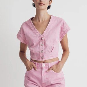Madewell Pink Garment-Dyed Cap Sleeve Cotton Crop Top Size 8